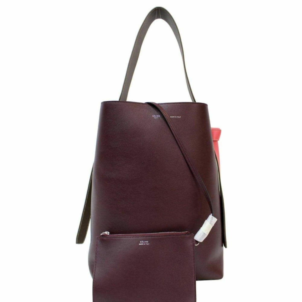 NEW Phoebe Celine Twisted Cabas Tote in Burgundy and Cream
